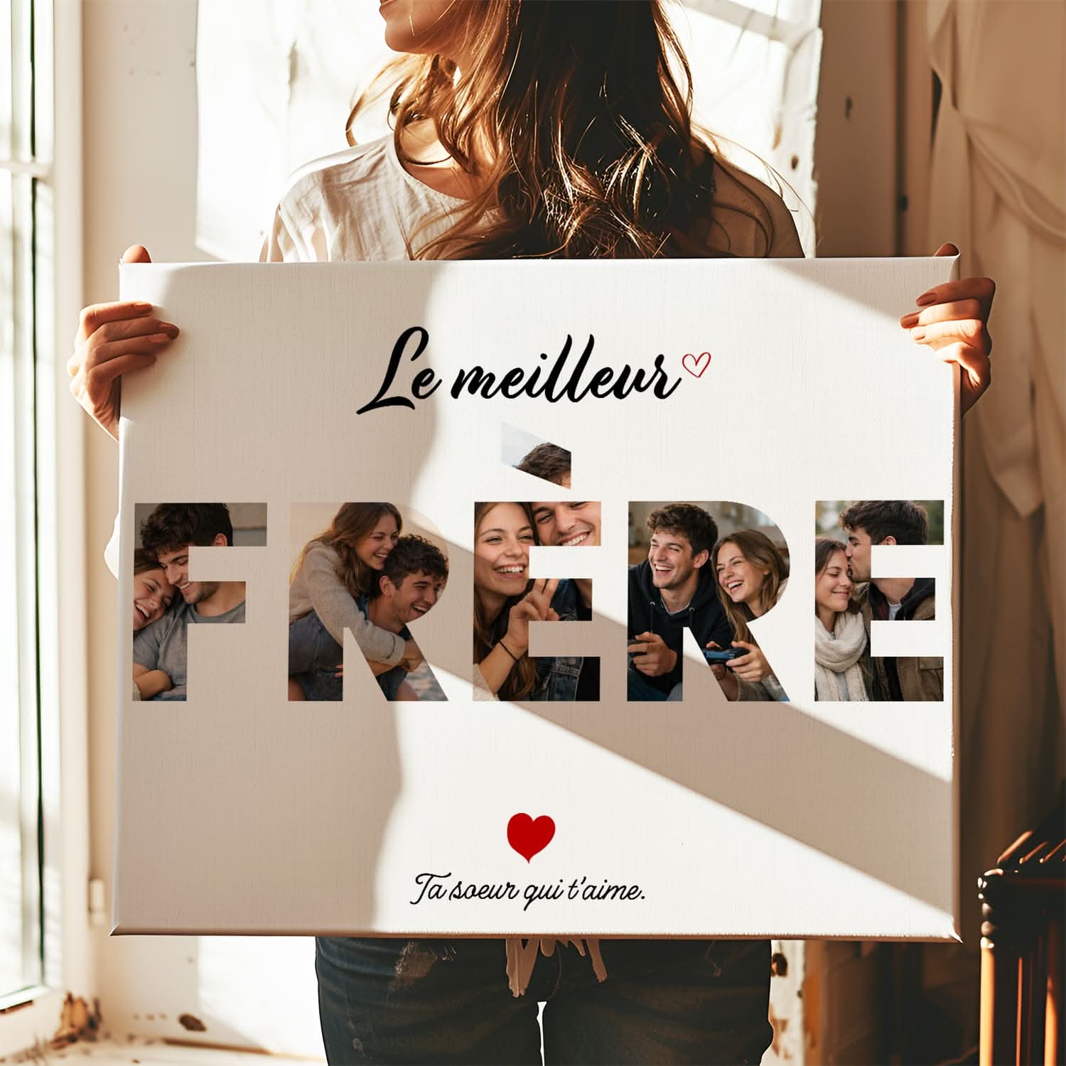 Toile Frère Personnalisé – Mot FRÈRE avec Photos – Cadeau Frère Original