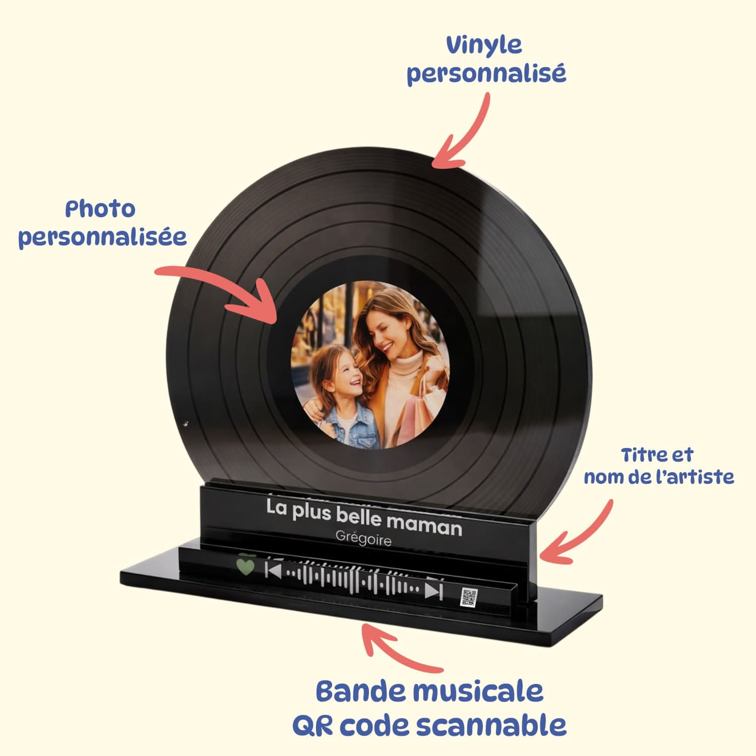 UniKit Vinyle Personnalisé 3D – Photo &amp; Musique – Cadeau Fête des Mères