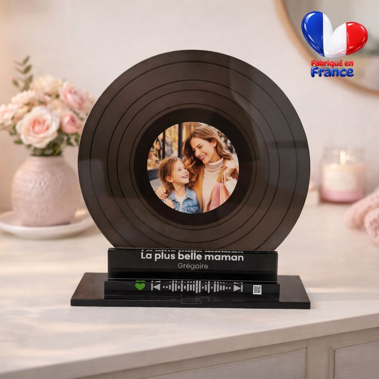 UniKit Vinyle Personnalisé 3D – Photo &amp; Musique – Cadeau Fête des Mères