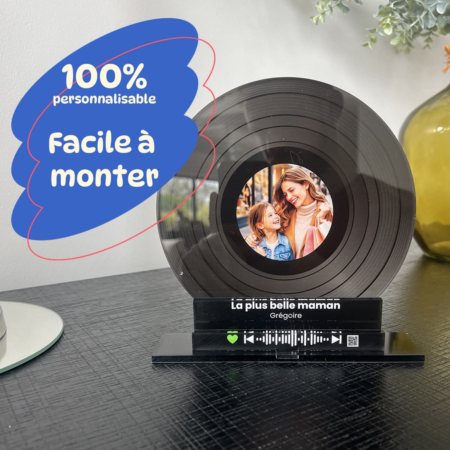 UniKit Vinyle Personnalisé 3D – Photo &amp; Musique – Cadeau Fête des Mères