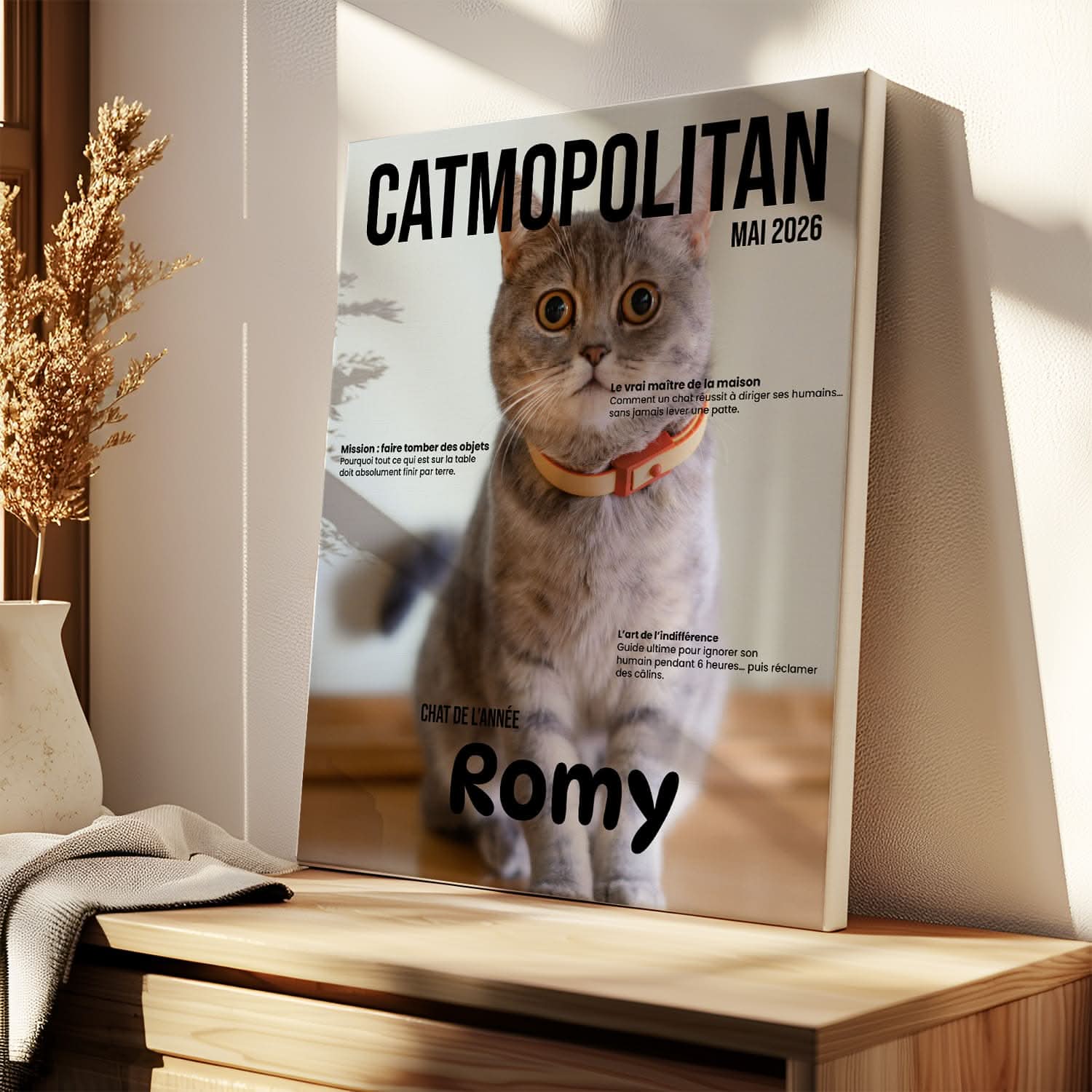 Toile Chat Personnalisée CATMOPOLITAN – Votre Chat en Star de Magazine – Cadeau Original