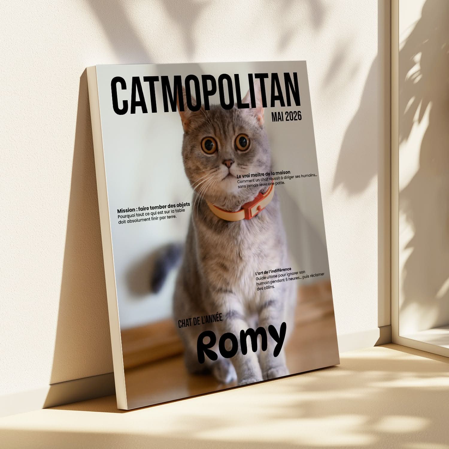 Toile Chat Personnalisée CATMOPOLITAN – Votre Chat en Star de Magazine – Cadeau Original