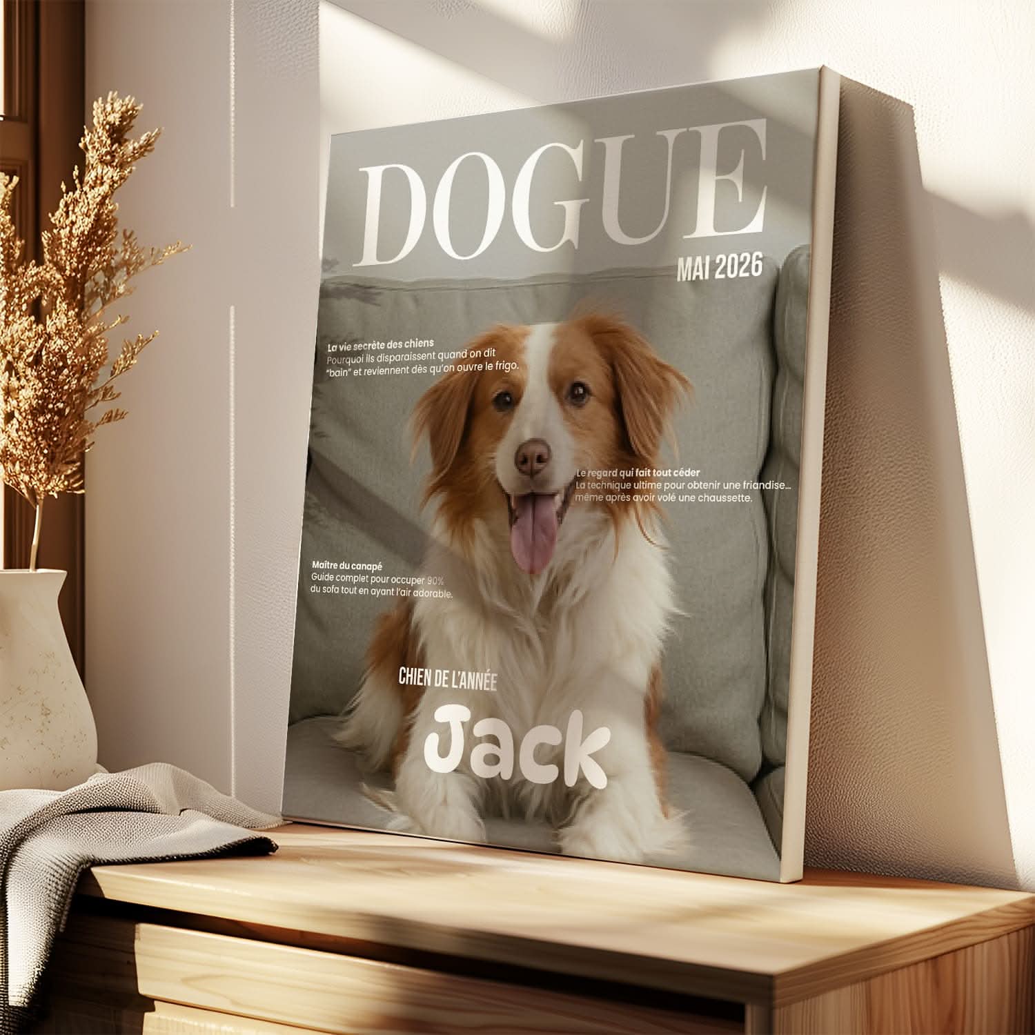 Toile Chien Personnalisée Style Magazine DOGUE – Cadeau Original Amoureux des Chiens