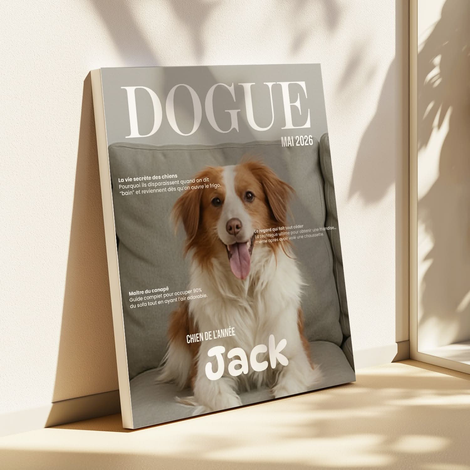 Toile Chien Personnalisée Style Magazine DOGUE – Cadeau Original Amoureux des Chiens