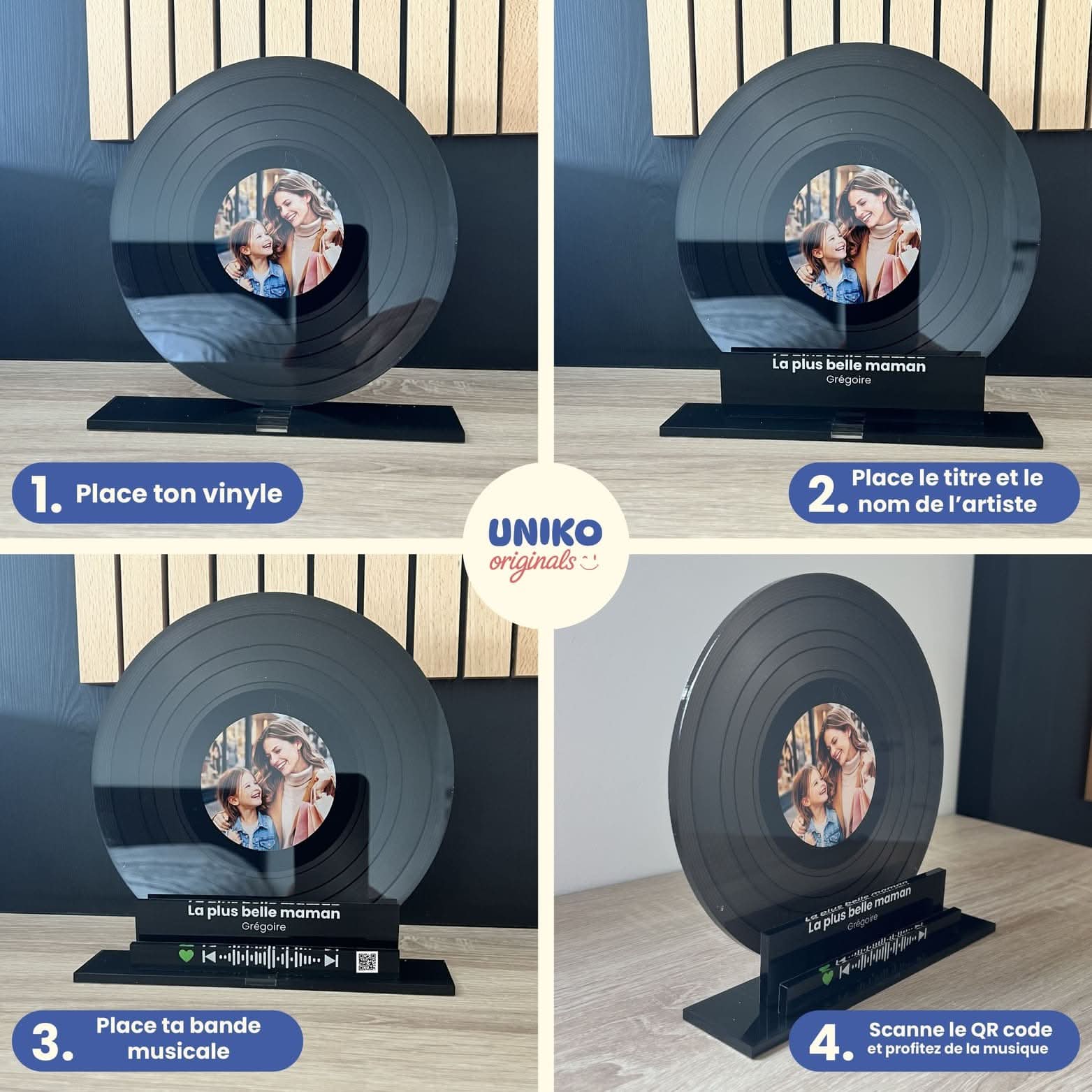 UniKit Vinyle Personnalisé 3D – Photo &amp; Musique – Cadeau Fête des Mères